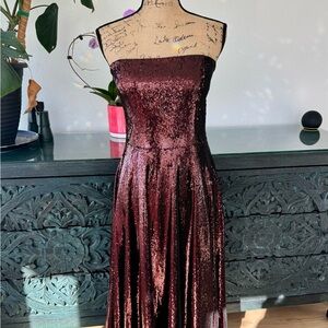 Dress the Population Strapless Sequin Gown in Burgundy
